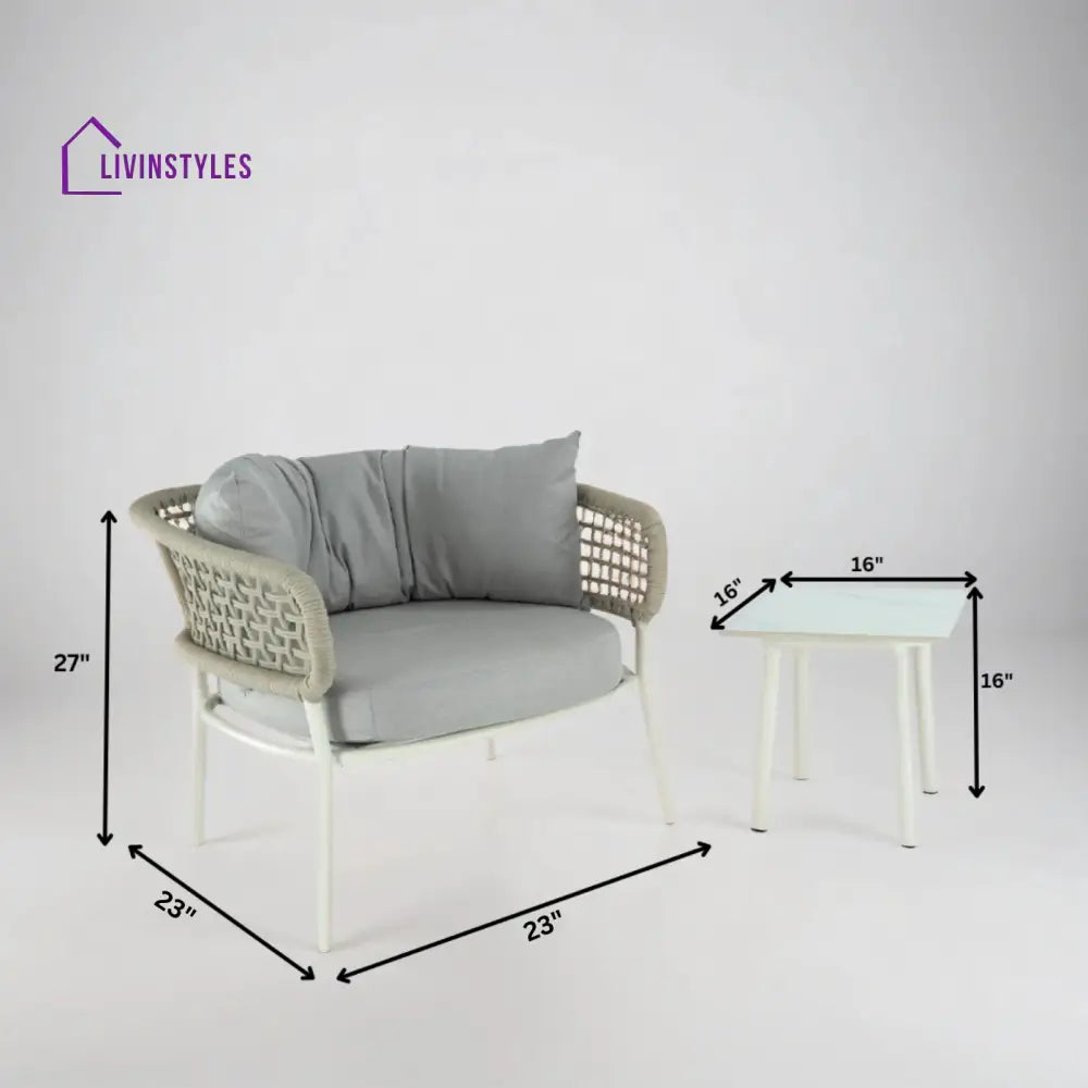 Fidel Outdoor Patio Seating Set 2 Chairs and 1 Table Set (Grey) Braided & Rope - Coffee Table Sets