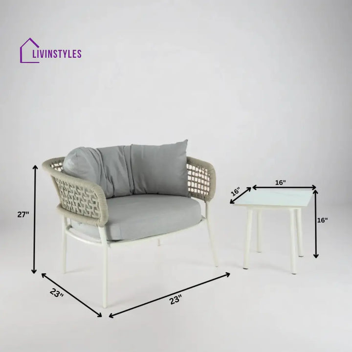 Fidel Outdoor Patio Seating Set 2 Chairs and 1 Table Set (Grey) Braided & Rope - Coffee Table Sets