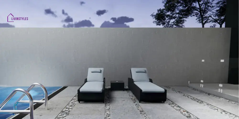 Fidelia Outdoor Swimming Poolside Lounger (Set of 2) With 1 Side Table (Black +White) - Loungers