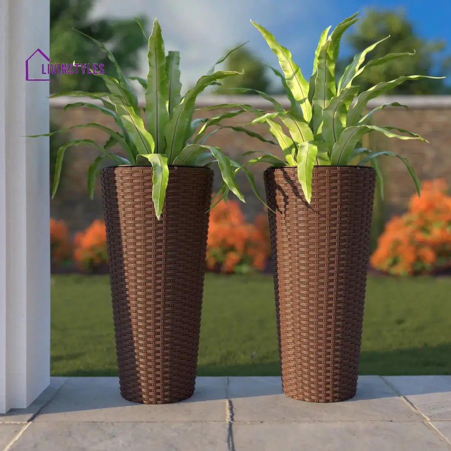 Fifi Outdoor Wicker Planters For Garden Balcony (Brown) Set of 2 - Planter