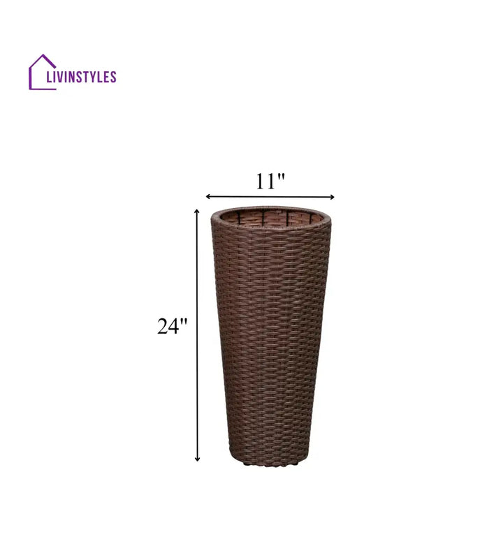 Fifi Outdoor Wicker Planters For Garden Balcony (Brown) Set of 2 - Planter