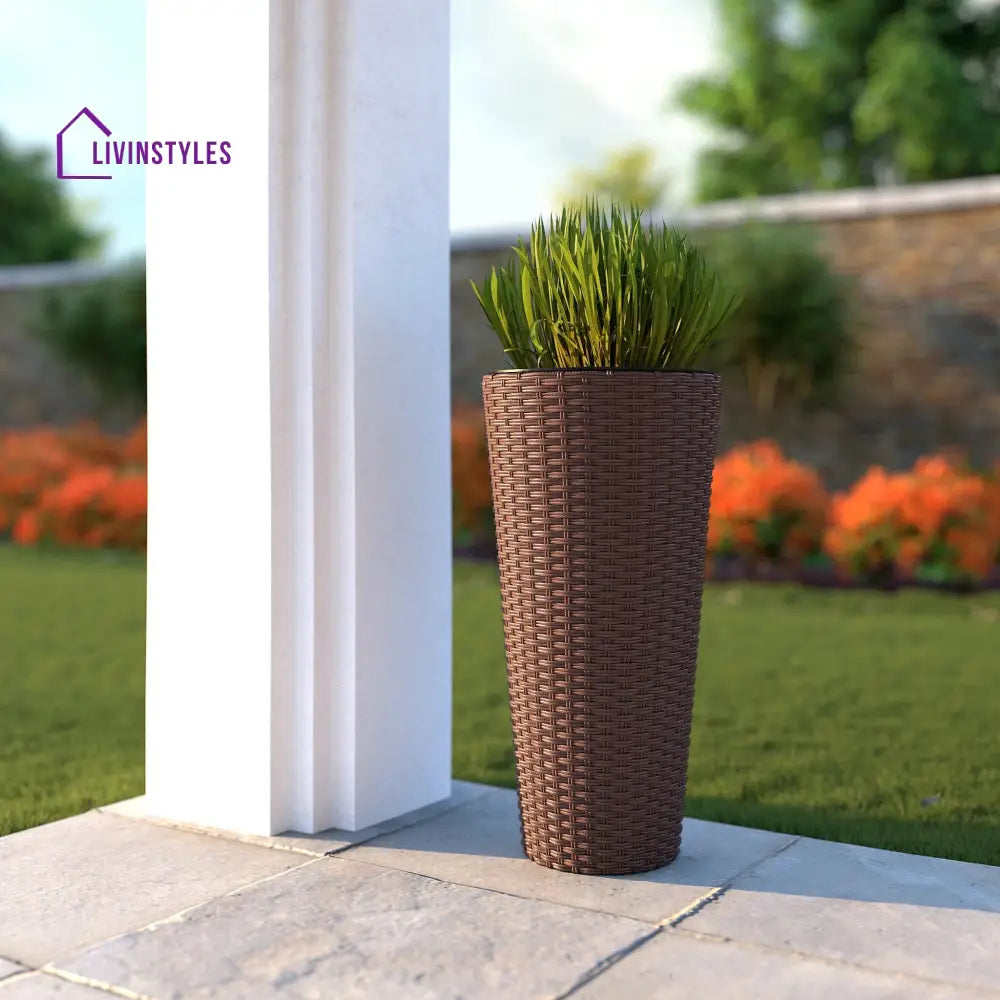 Fifi Outdoor Wicker Planters For Garden Balcony (Brown) Set of 2 - Planter