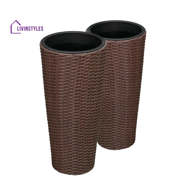 Fifi Outdoor Wicker Planters For Garden Balcony (Brown) Set of 2 - Planter