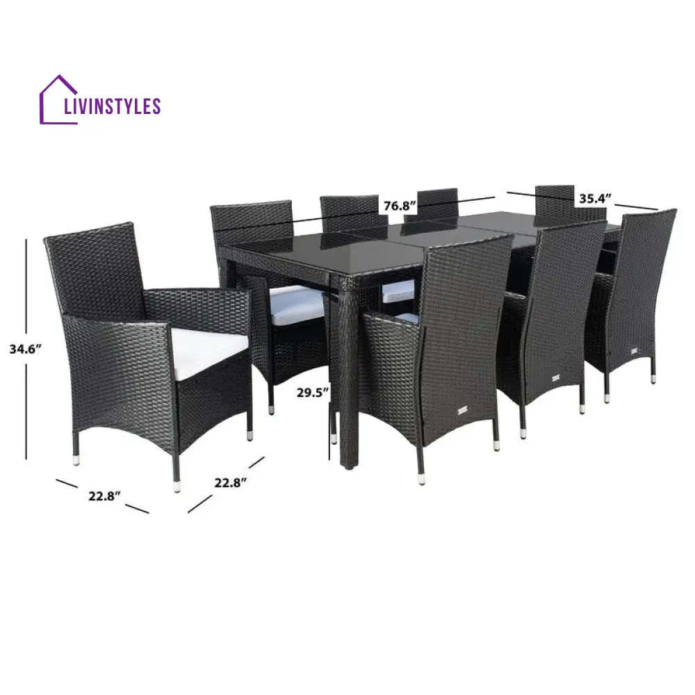 Filiberto Outdoor Patio Dining Set 8 Chairs and 1 Table (Black) - Dining sets