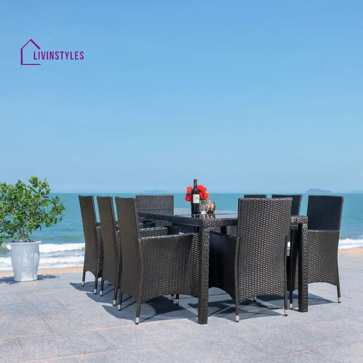Filiberto Outdoor Patio Dining Set 8 Chairs and 1 Table (Black) - Dining sets
