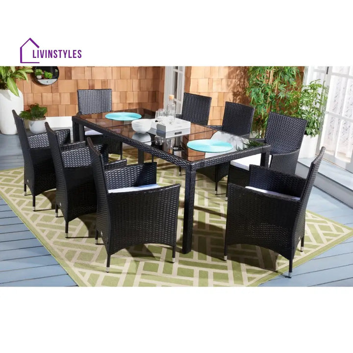 Filiberto Outdoor Patio Dining Set 8 Chairs and 1 Table (Black) - Dining sets