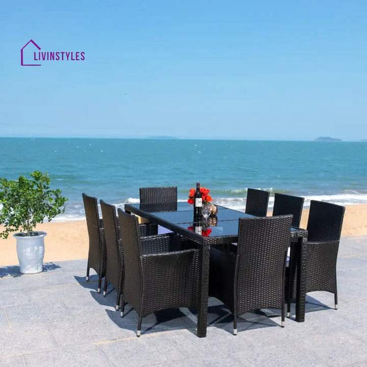 Filiberto Outdoor Patio Dining Set 8 Chairs and 1 Table (Black) - Dining sets