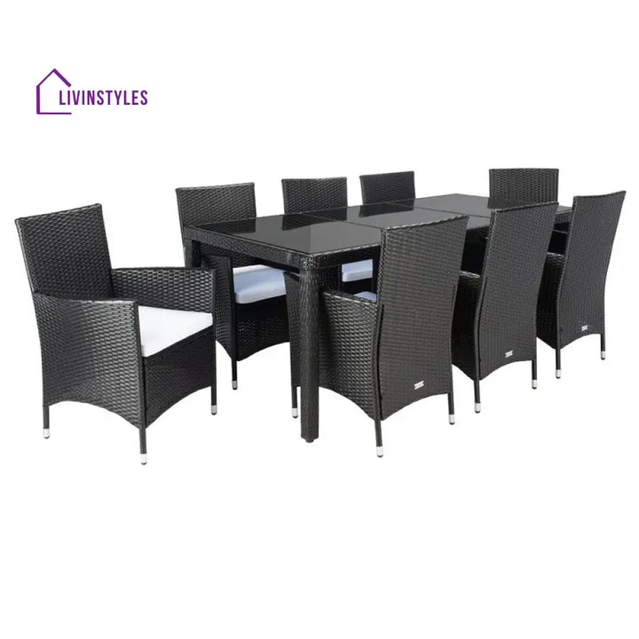 Filiberto Outdoor Patio Dining Set 8 Chairs and 1 Table (Black) - Dining sets