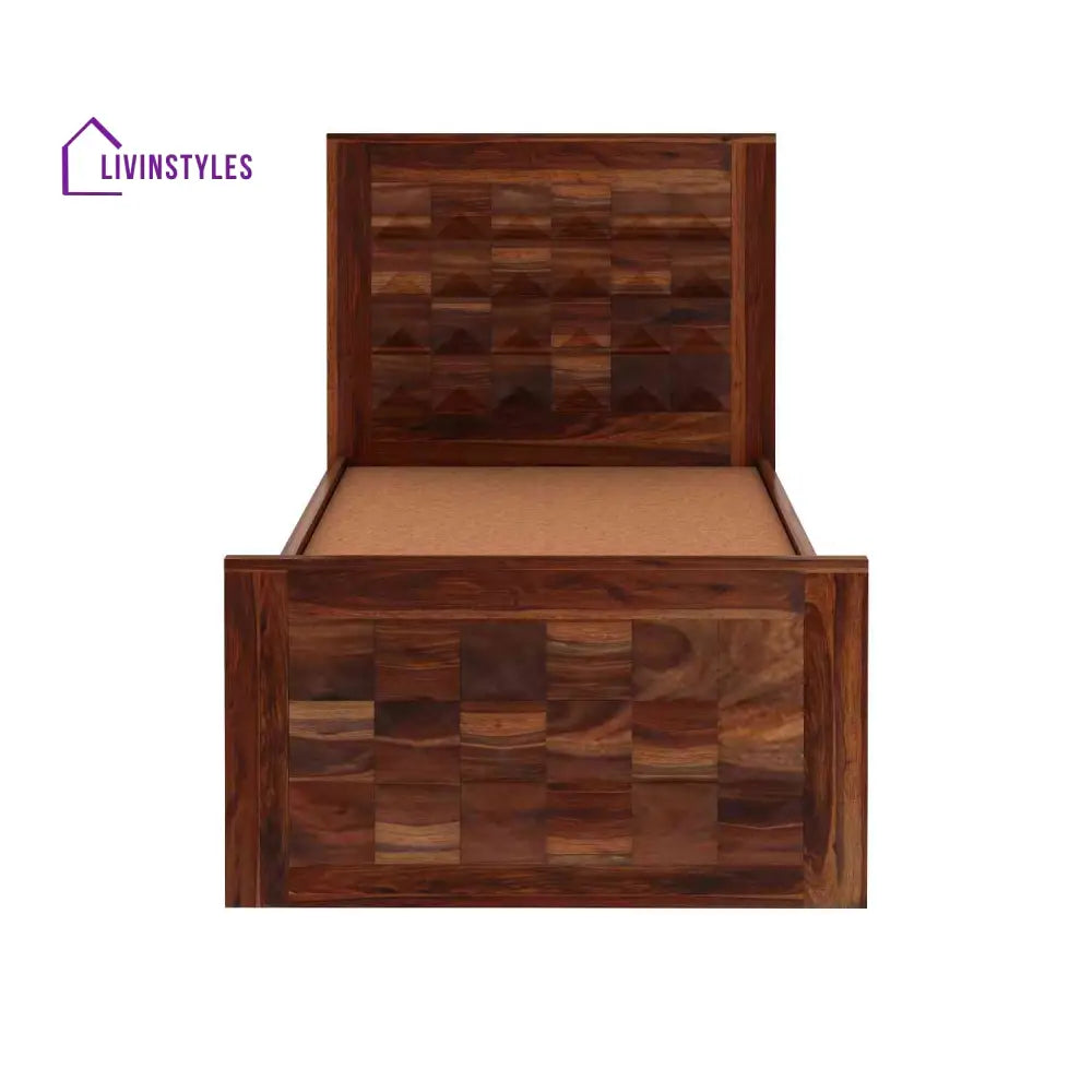 Filomena Solid Sheesham Wood Single Bed With Two Drawer (Natural Finish) Bed