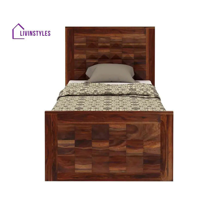 Filomena Solid Sheesham Wood Single Bed With Two Drawer (Natural Finish) Bed