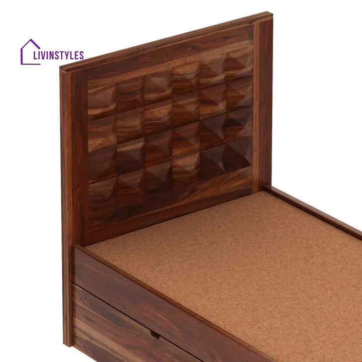 Filomena Solid Sheesham Wood Single Bed With Two Drawer (Natural Finish) Bed
