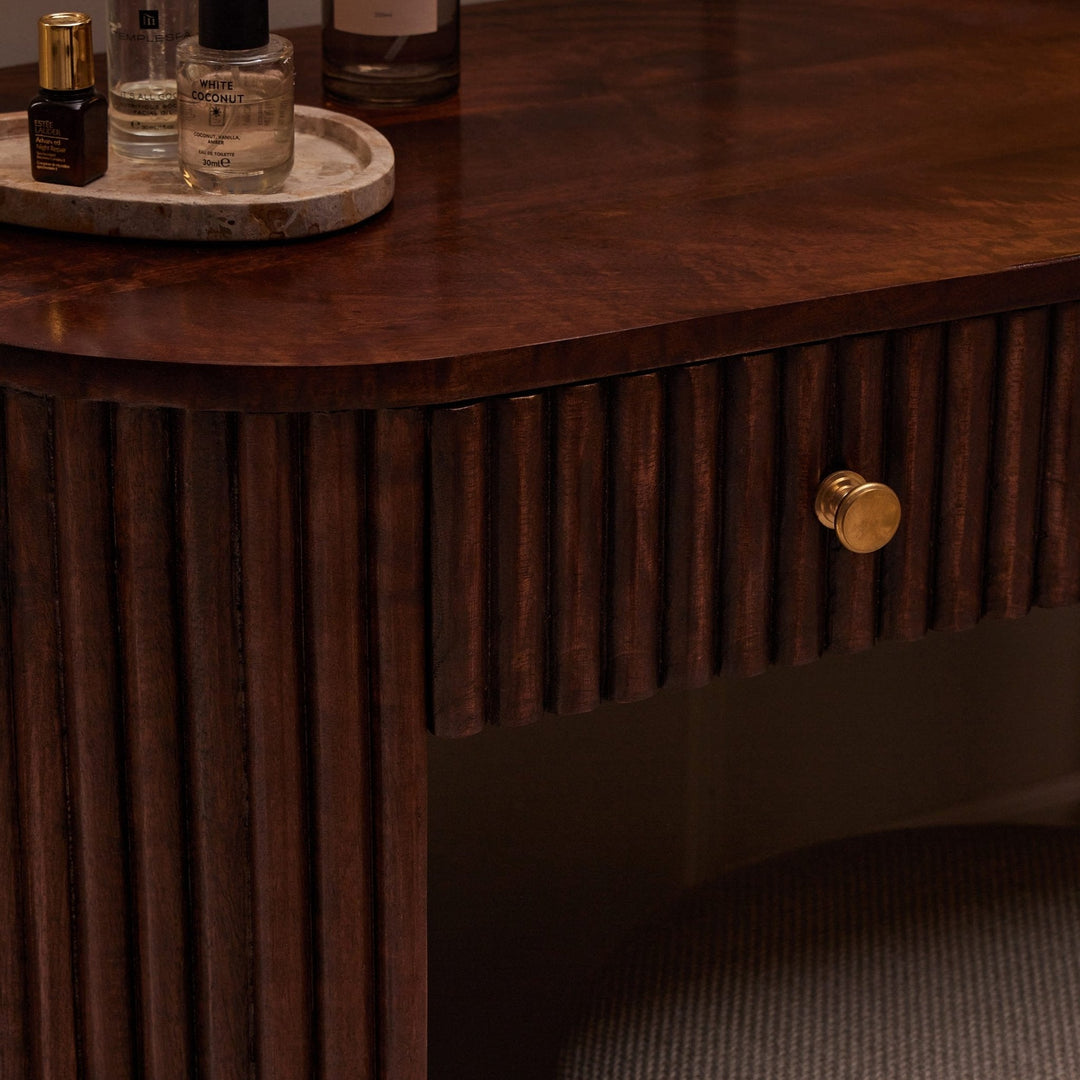 Bruno Mango Wood Dressing Table Console - Walnut