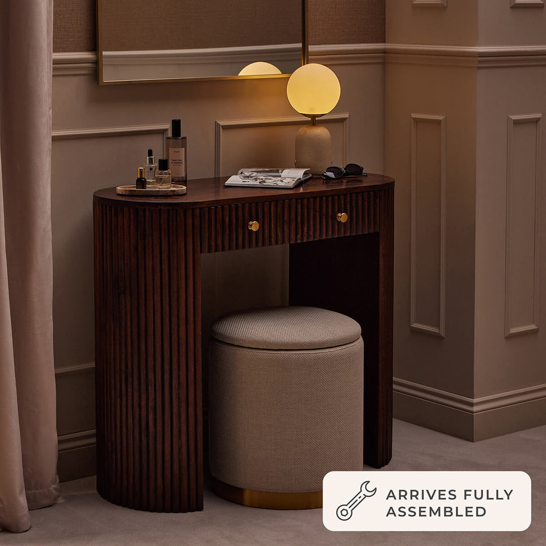 Bruno Mango Wood Dressing Table Console - Walnut