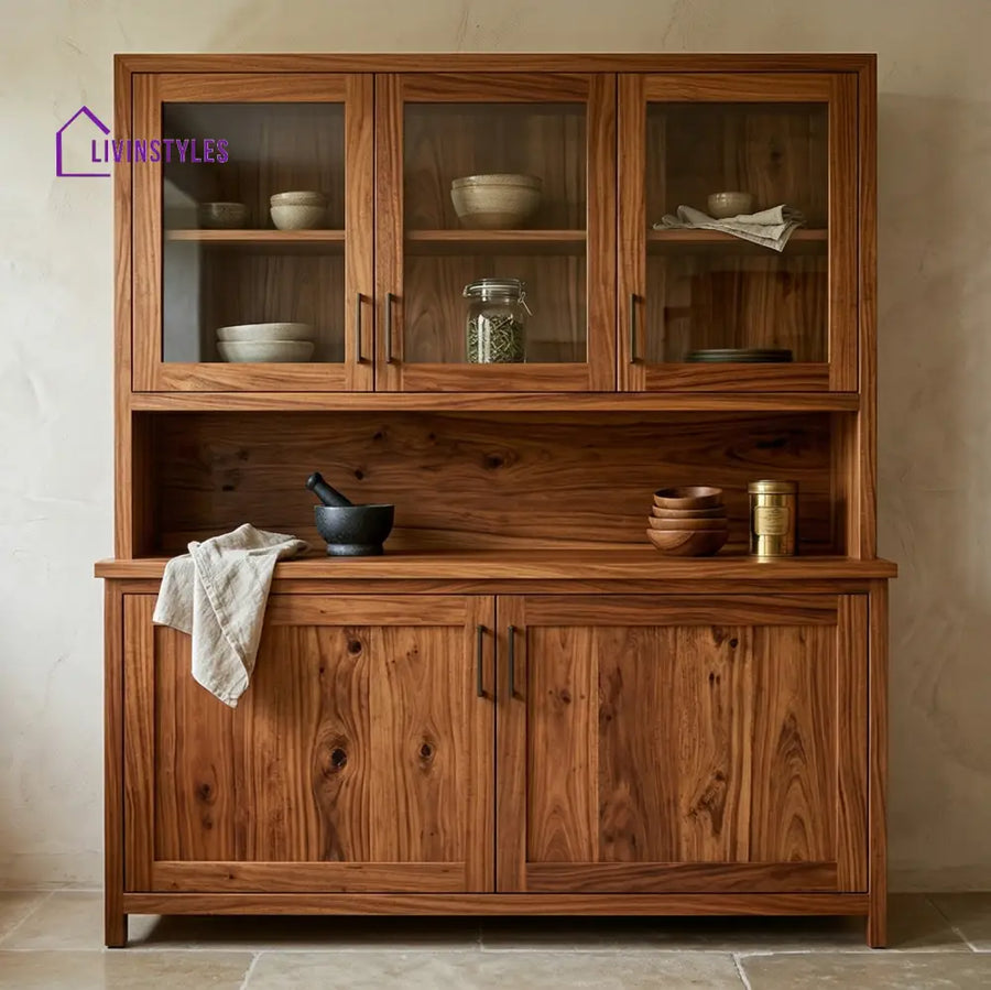Finn Classic Kitchen Cabinet with Glass (Honey Finish)