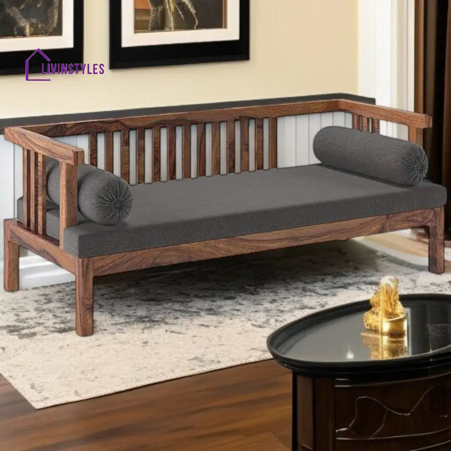 Finn Diwan Bed in Grey Teak Sheesham Wood Honey Finish