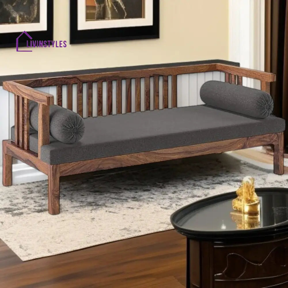Finn Diwan Bed in Grey Teak Sheesham Wood Honey Finish