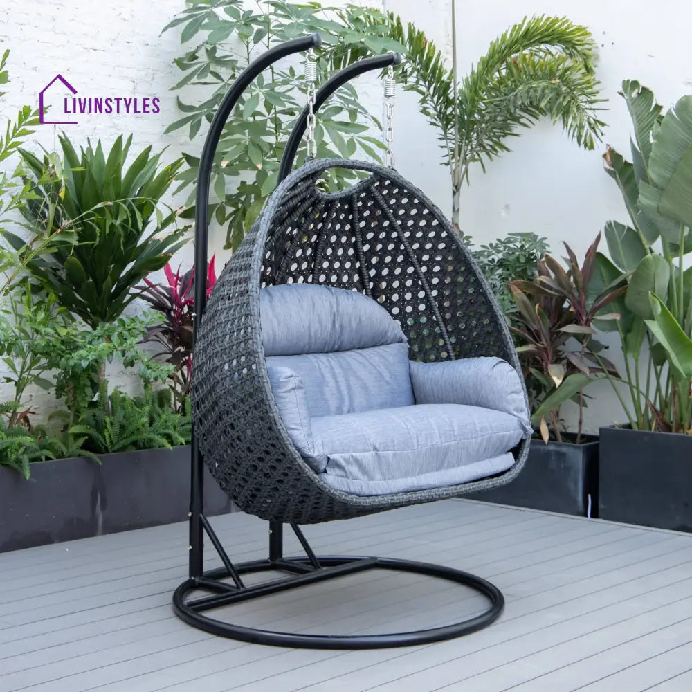Fino Double Seater Hanging Swing With Stand For Balcony Garden Swing (Dark Grey) - Charcoal - Swings