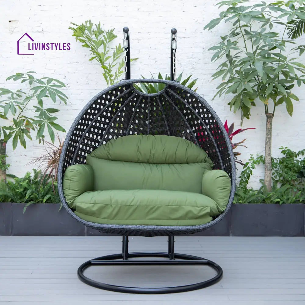Fino Double Seater Hanging Swing With Stand For Balcony Garden Swing (Dark Grey) - Dark Green - Swings