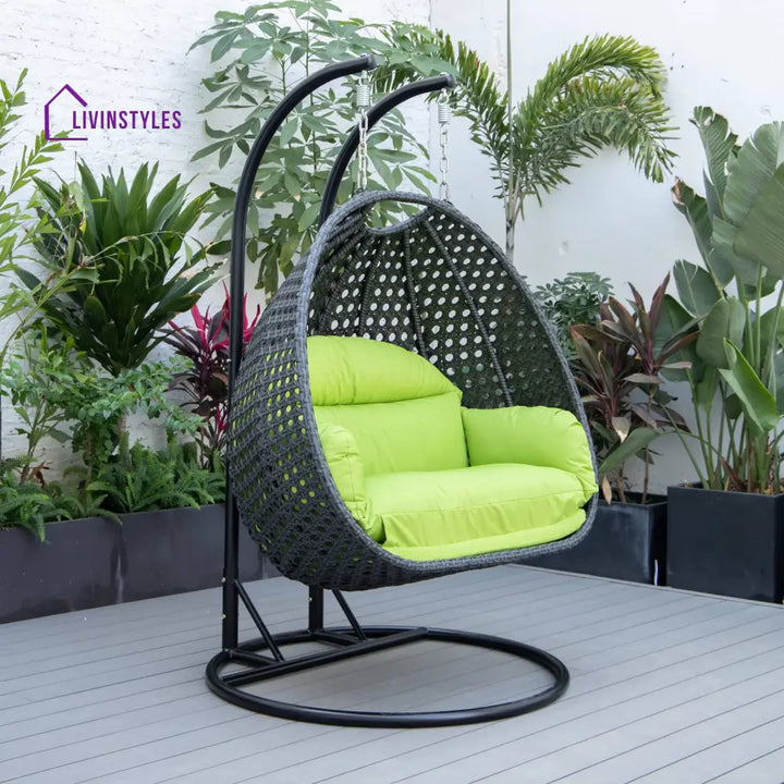 Fino Double Seater Hanging Swing With Stand For Balcony Garden Swing (Dark Grey) - Light Green - Swings