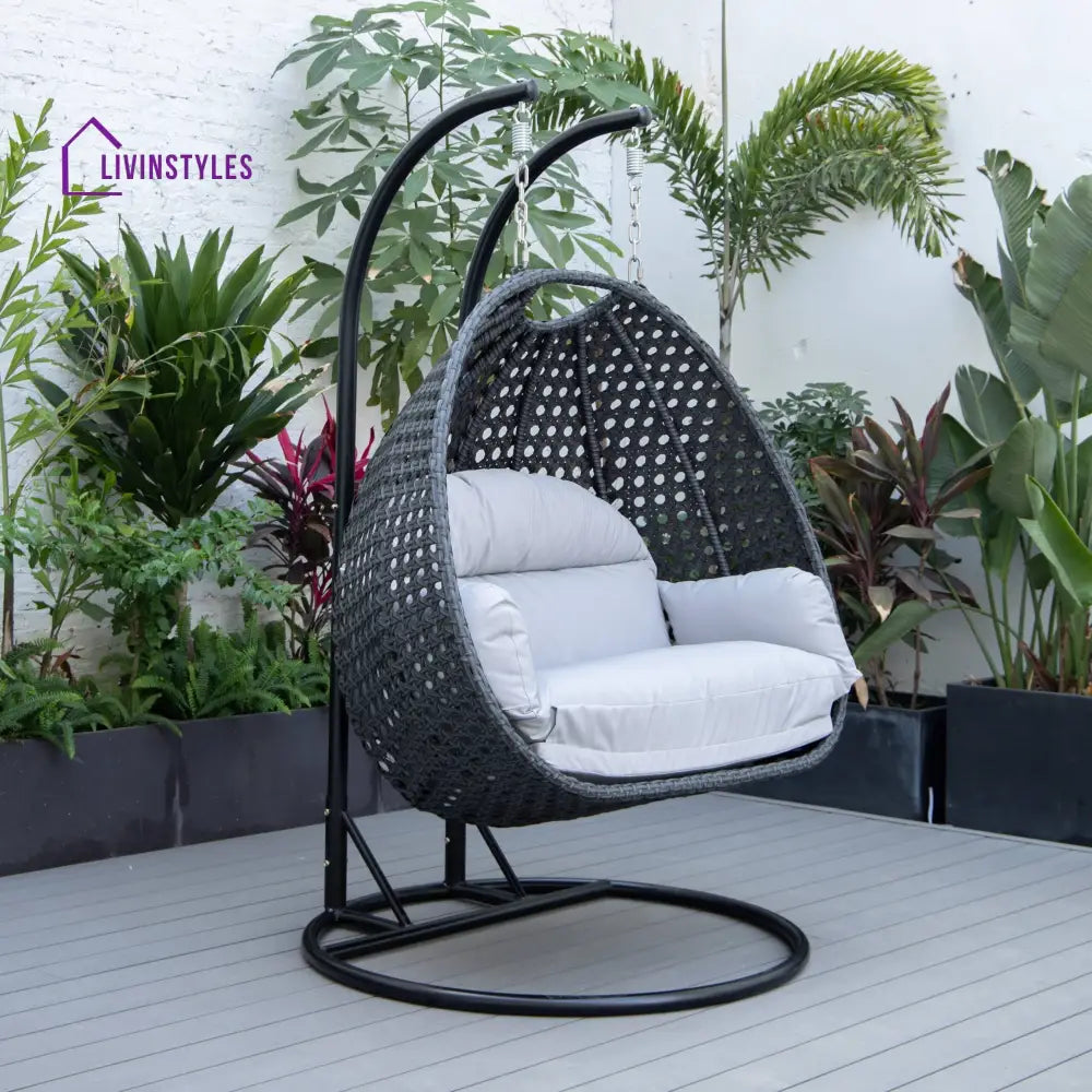 Fino Double Seater Hanging Swing With Stand For Balcony Garden Swing (Dark Grey) - Light Grey - Swings