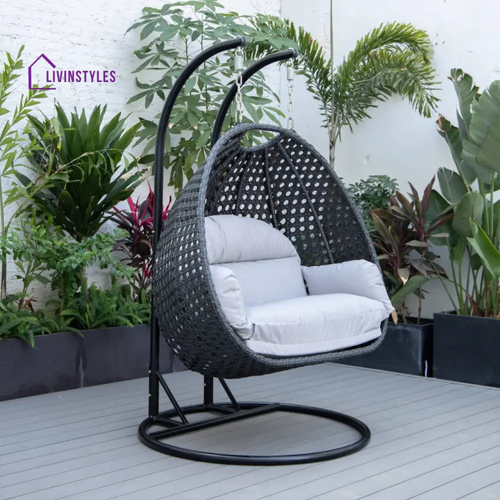 Fino Double Seater Hanging Swing With Stand For Balcony Garden Swing (Dark Grey) - Light Grey - Swings