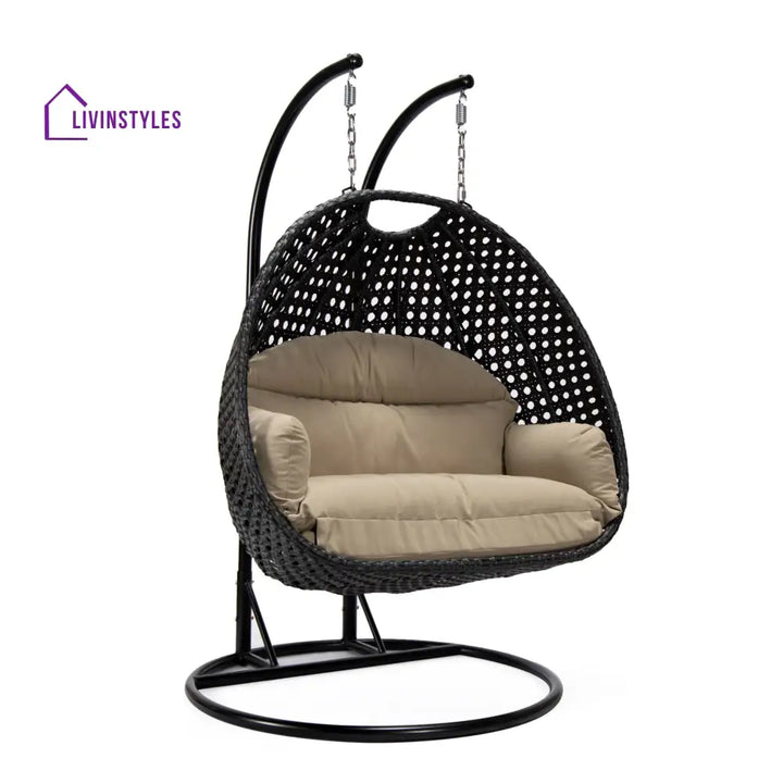 Fino Double Seater Hanging Swing With Stand For Balcony Garden Swing (Dark Grey) - Swings