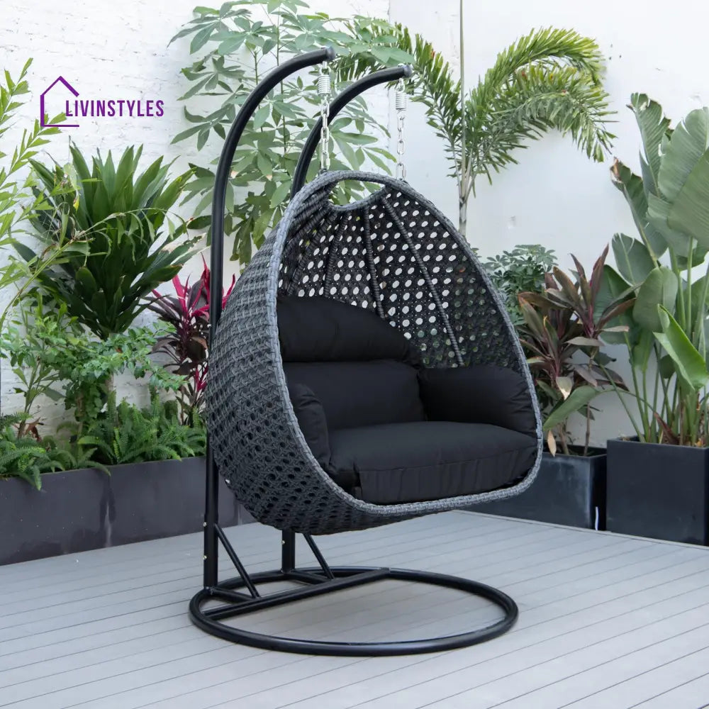 Fino Double Seater Hanging Swing With Stand For Balcony Garden Swing (Dark Grey) - Swings