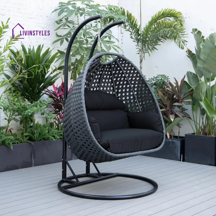 Fino Double Seater Hanging Swing With Stand For Balcony Garden Swing (Dark Grey) - Swings