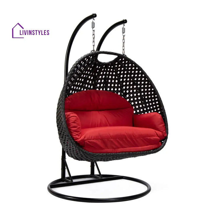 Fino Double Seater Hanging Swing With Stand For Balcony Garden Swing (Dark Grey) - Swings