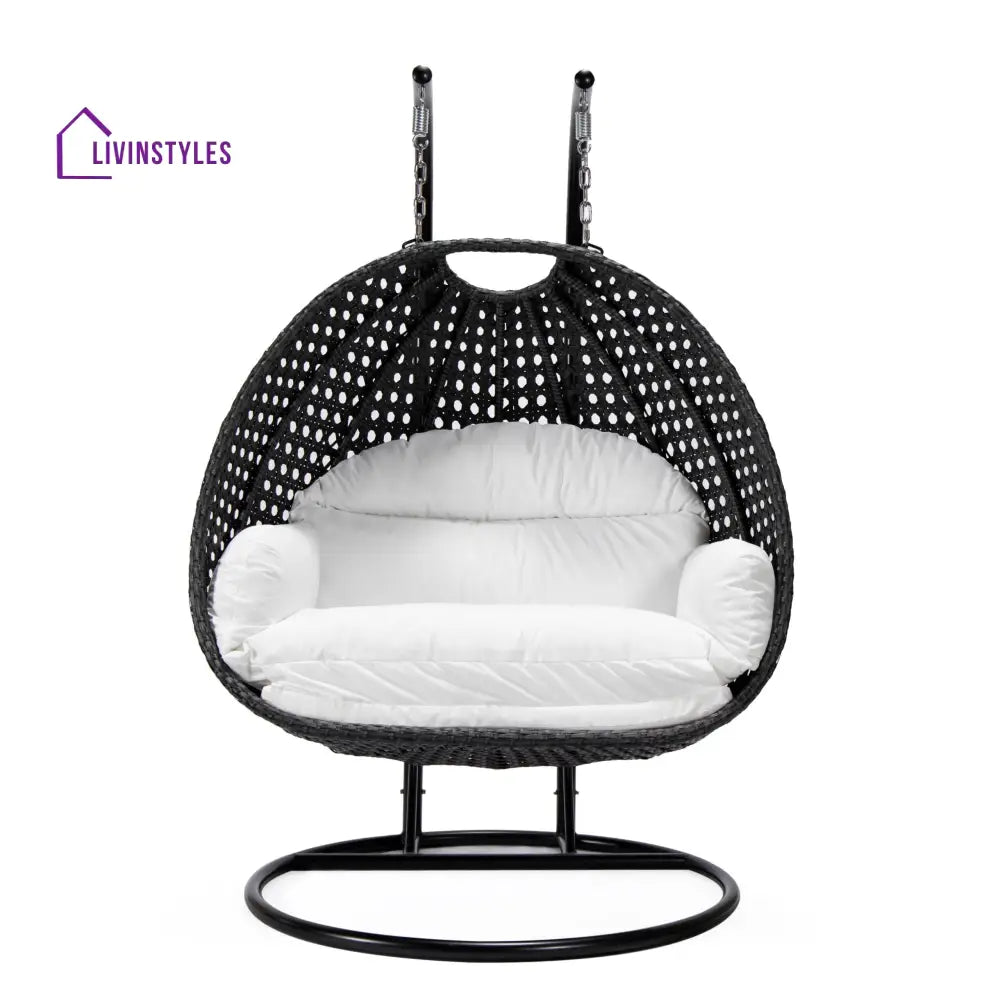 Fino Double Seater Hanging Swing With Stand For Balcony Garden Swing (Dark Grey) - Swings