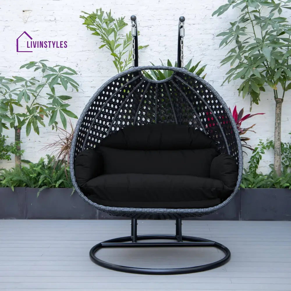 Fino Double Seater Hanging Swing With Stand For Balcony Garden Swing (Dark Grey) - Swings