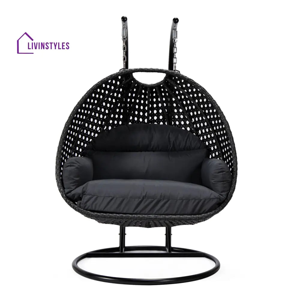 Fino Double Seater Hanging Swing With Stand For Balcony Garden Swing (Dark Grey) - Swings