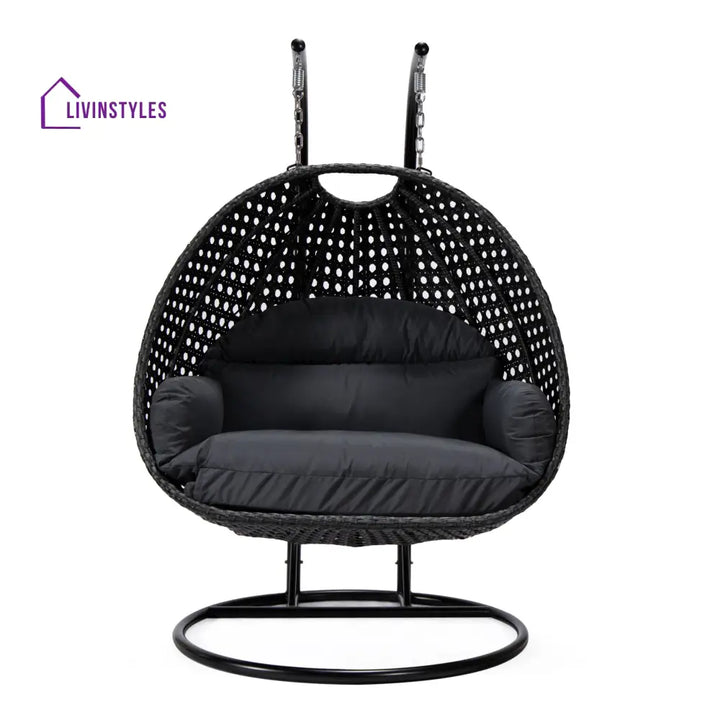 Fino Double Seater Hanging Swing With Stand For Balcony Garden Swing (Dark Grey) - Swings