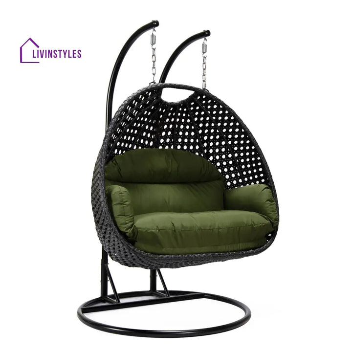 Fino Double Seater Hanging Swing With Stand For Balcony Garden Swing (Dark Grey) - Swings