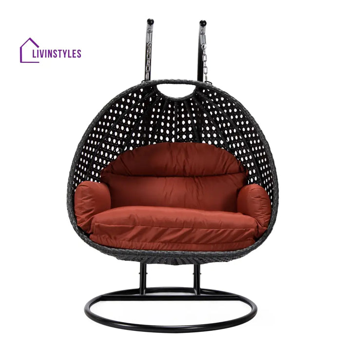 Fino Double Seater Hanging Swing With Stand For Balcony Garden Swing (Dark Grey) - Swings