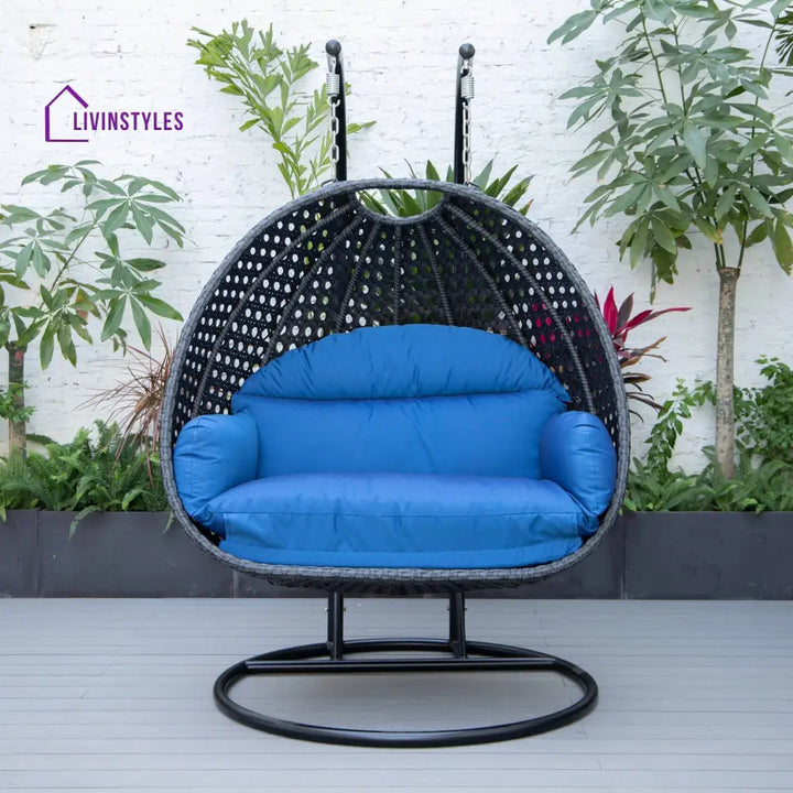 Fino Double Seater Hanging Swing With Stand For Balcony Garden Swing (Dark Grey) - Swings