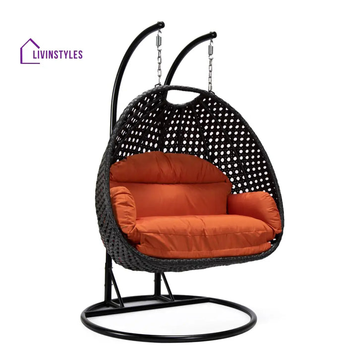 Fino Double Seater Hanging Swing With Stand For Balcony Garden Swing (Dark Grey) - Swings