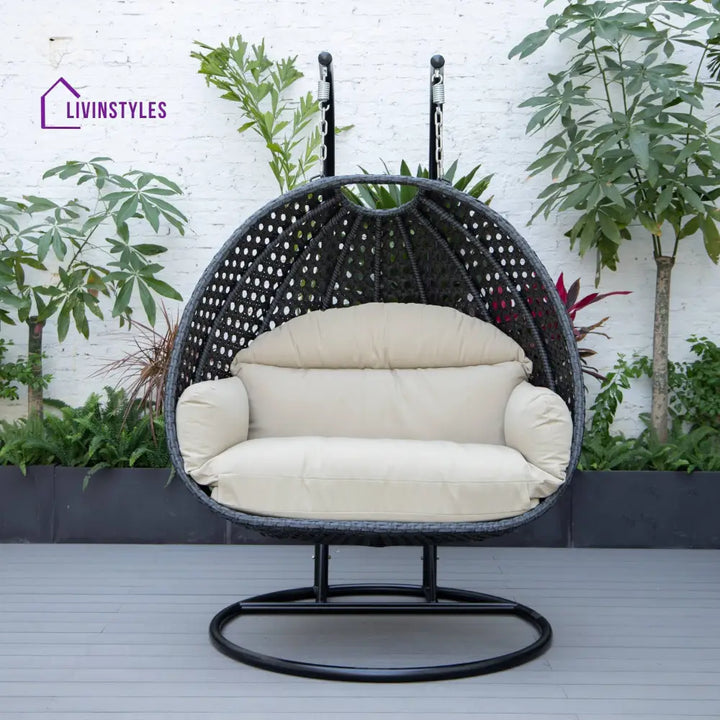 Fino Double Seater Hanging Swing With Stand For Balcony Garden Swing (Dark Grey) - Swings