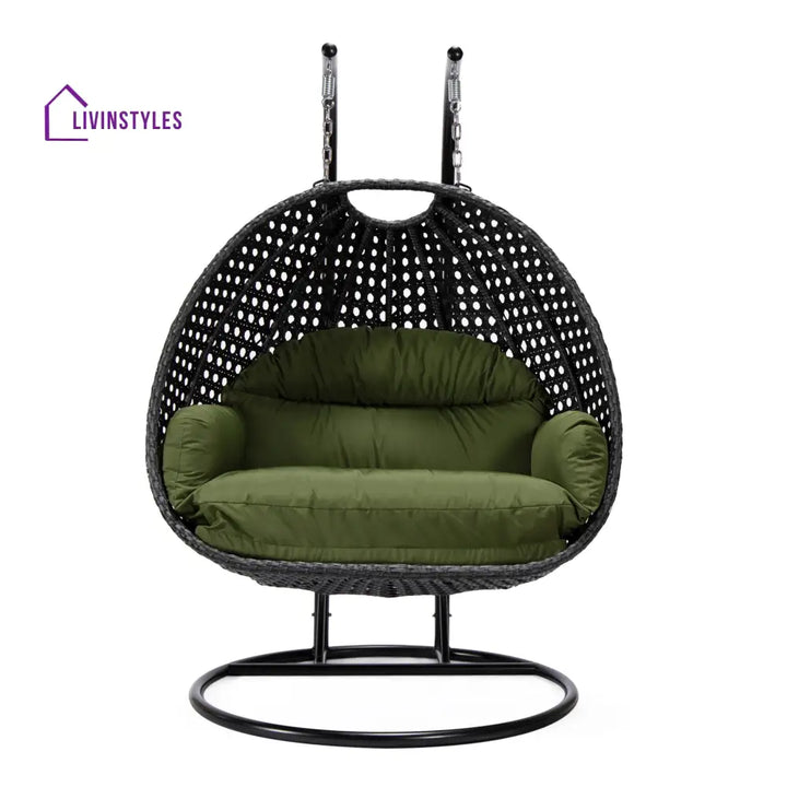 Fino Double Seater Hanging Swing With Stand For Balcony Garden Swing (Dark Grey) - Swings