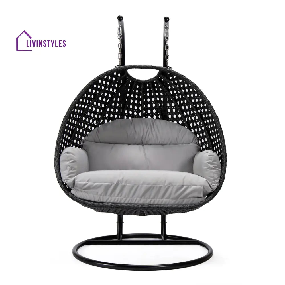Fino Double Seater Hanging Swing With Stand For Balcony Garden Swing (Dark Grey) - Swings