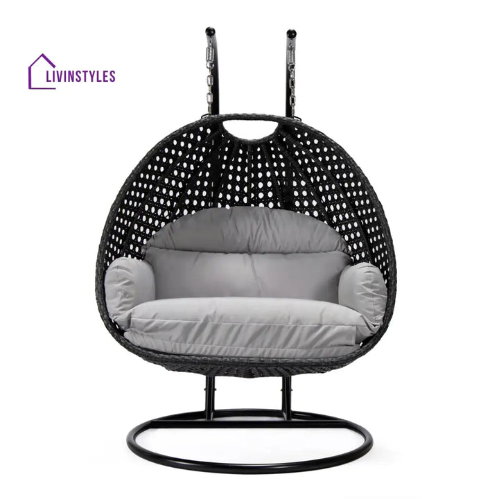 Fino Double Seater Hanging Swing With Stand For Balcony Garden Swing (Dark Grey) - Swings