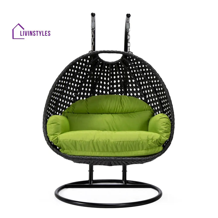 Fino Double Seater Hanging Swing With Stand For Balcony Garden Swing (Dark Grey) - Swings
