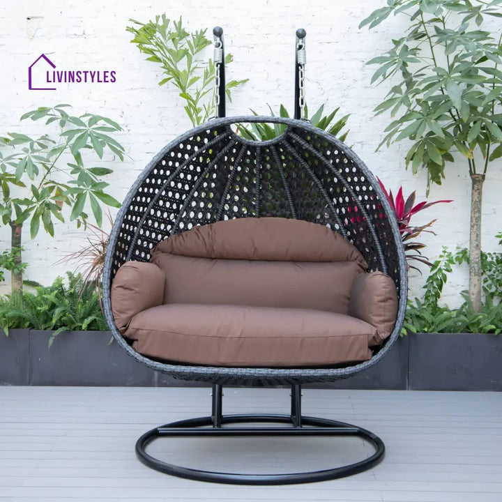 Fino Double Seater Hanging Swing With Stand For Balcony Garden Swing (Dark Grey) - Swings