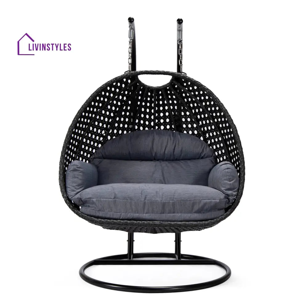 Fino Double Seater Hanging Swing With Stand For Balcony Garden Swing (Dark Grey) - Swings