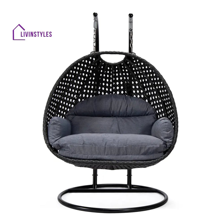 Fino Double Seater Hanging Swing With Stand For Balcony Garden Swing (Dark Grey) - Swings