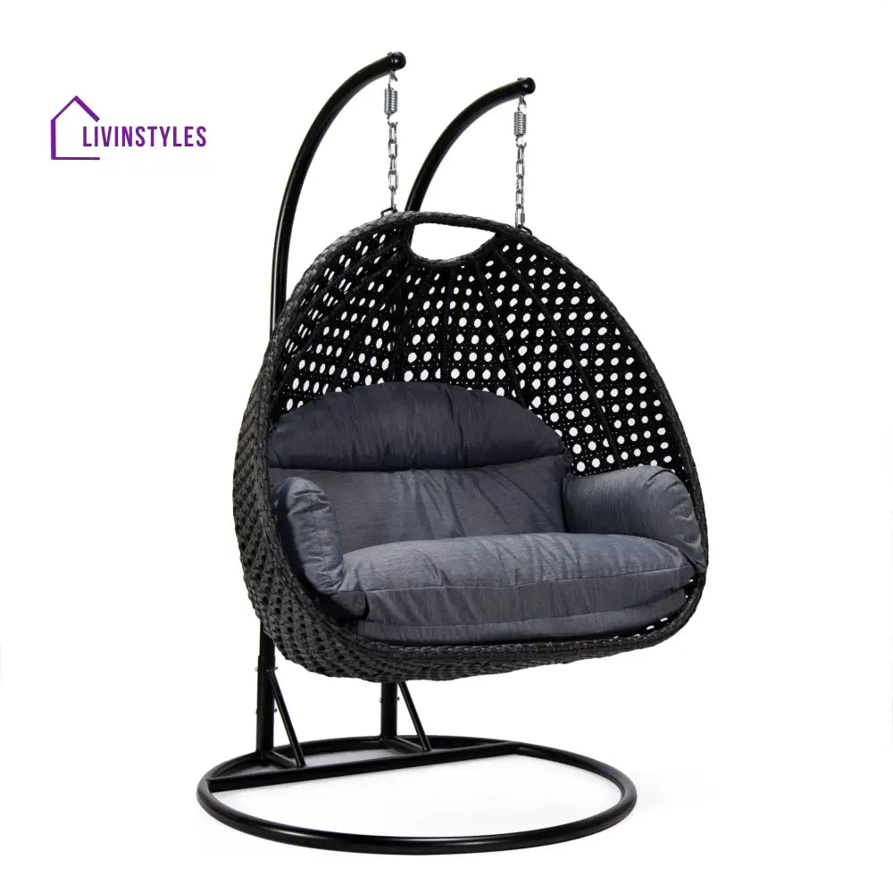 Fino Double Seater Hanging Swing With Stand For Balcony Garden Swing (Dark Grey) - Swings