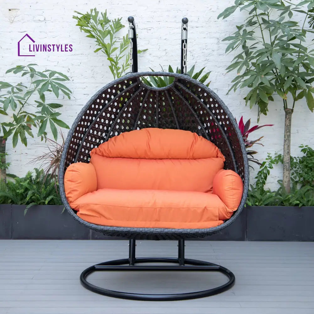 Fino Double Seater Hanging Swing With Stand For Balcony Garden Swing (Dark Grey) - Swings