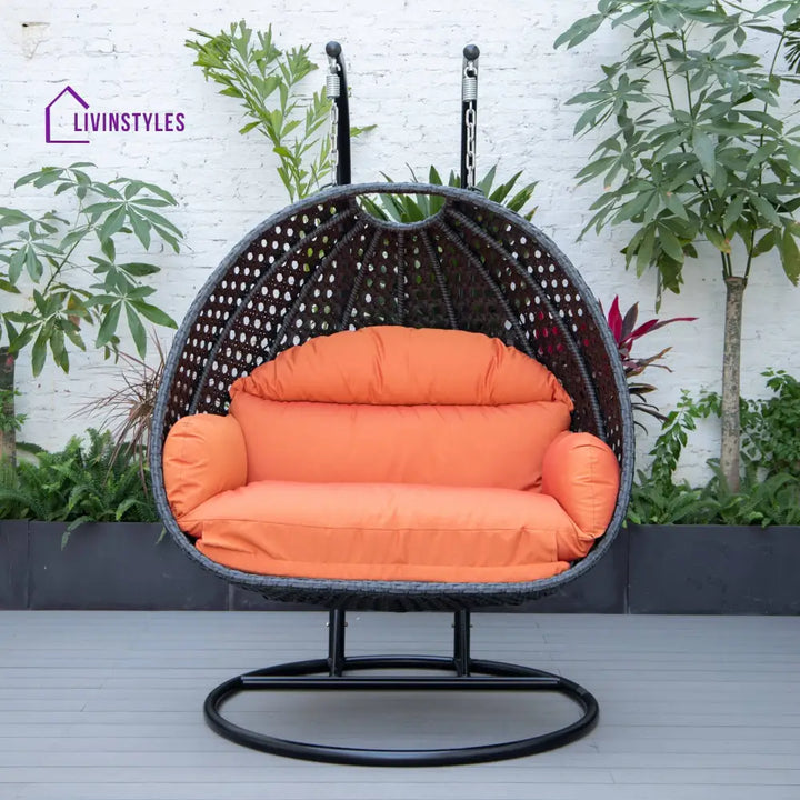 Fino Double Seater Hanging Swing With Stand For Balcony Garden Swing (Dark Grey) - Swings