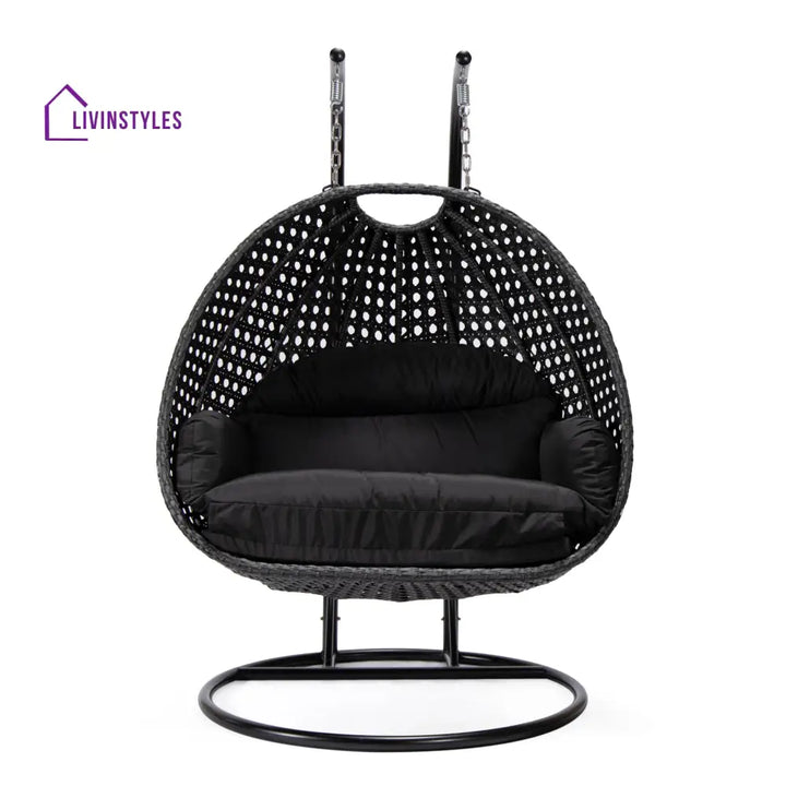 Fino Double Seater Hanging Swing With Stand For Balcony Garden Swing (Dark Grey) - Swings