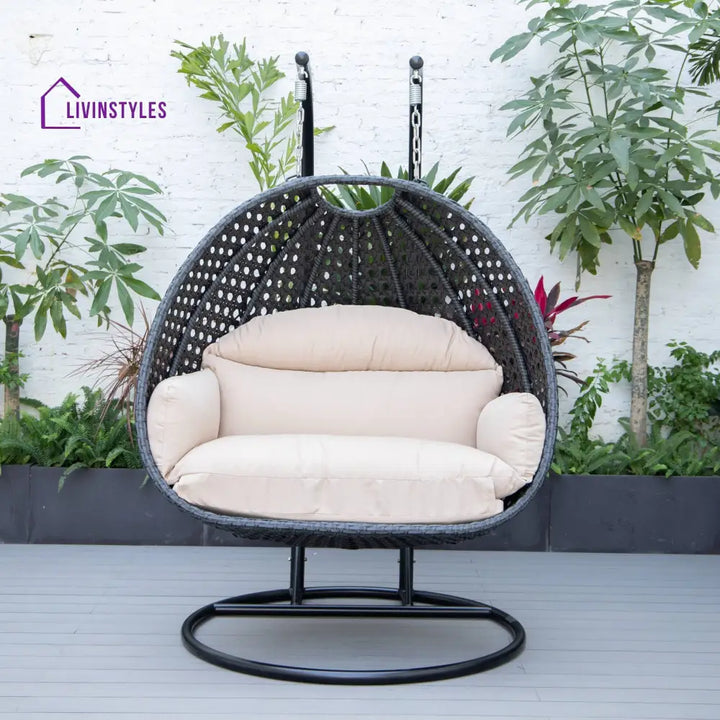 Fino Double Seater Hanging Swing With Stand For Balcony Garden Swing (Dark Grey) - Swings